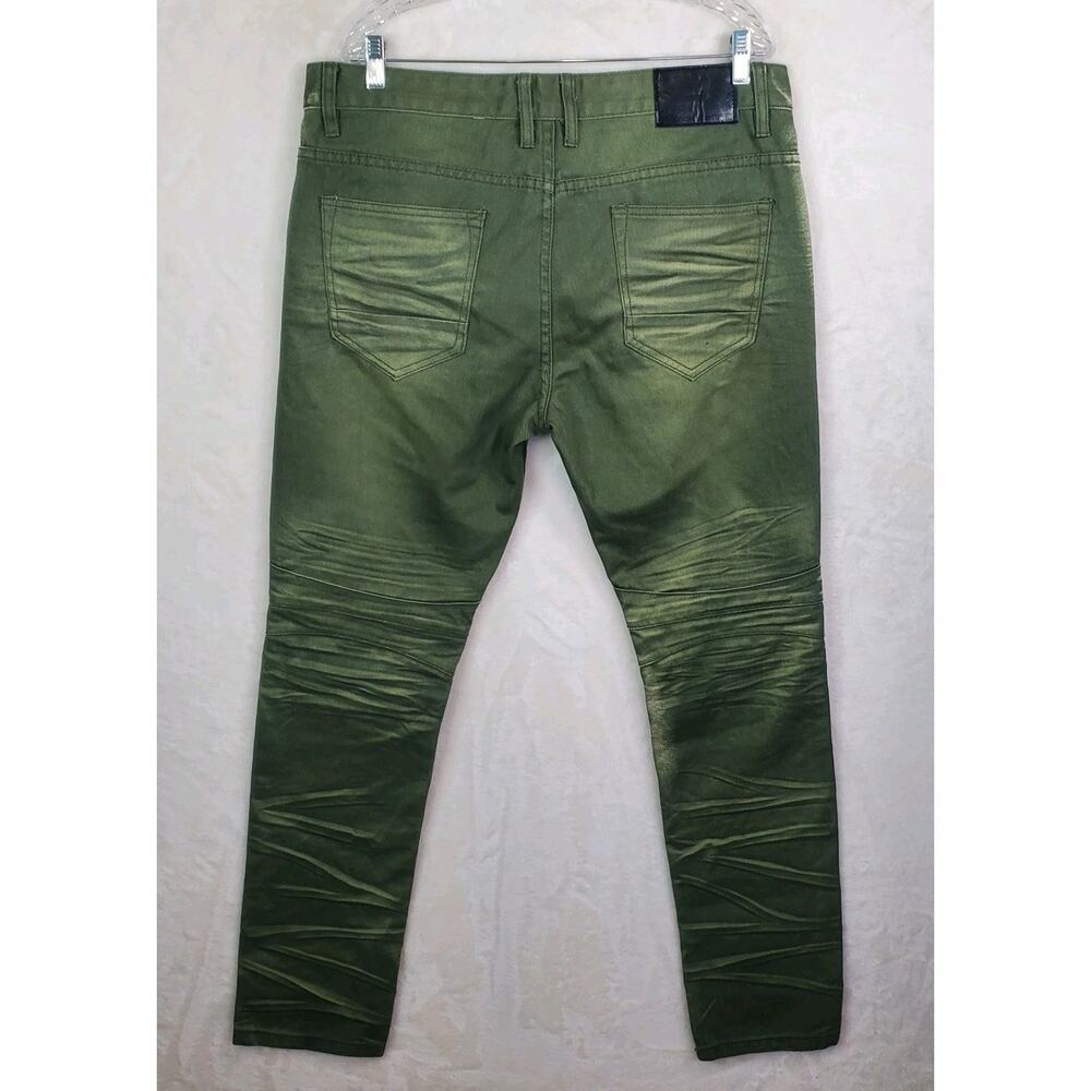 Smoke Rise Jeans Mens Olive Green Moto Biker Zip Accent Stretch Mens Sz 38 x 34 - Picture 7 of 9